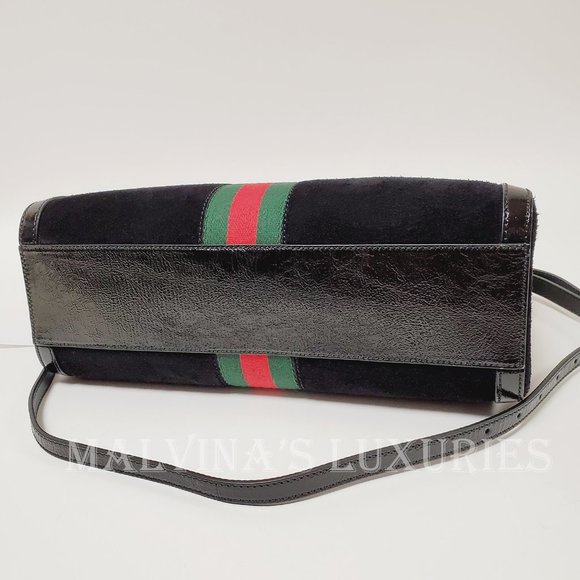 GUCCI BAG 524532 OPHIDIA BOSTON BLACK SUEDE WEB STRIPE GG LOGO CHARM - Picture 6 of 16